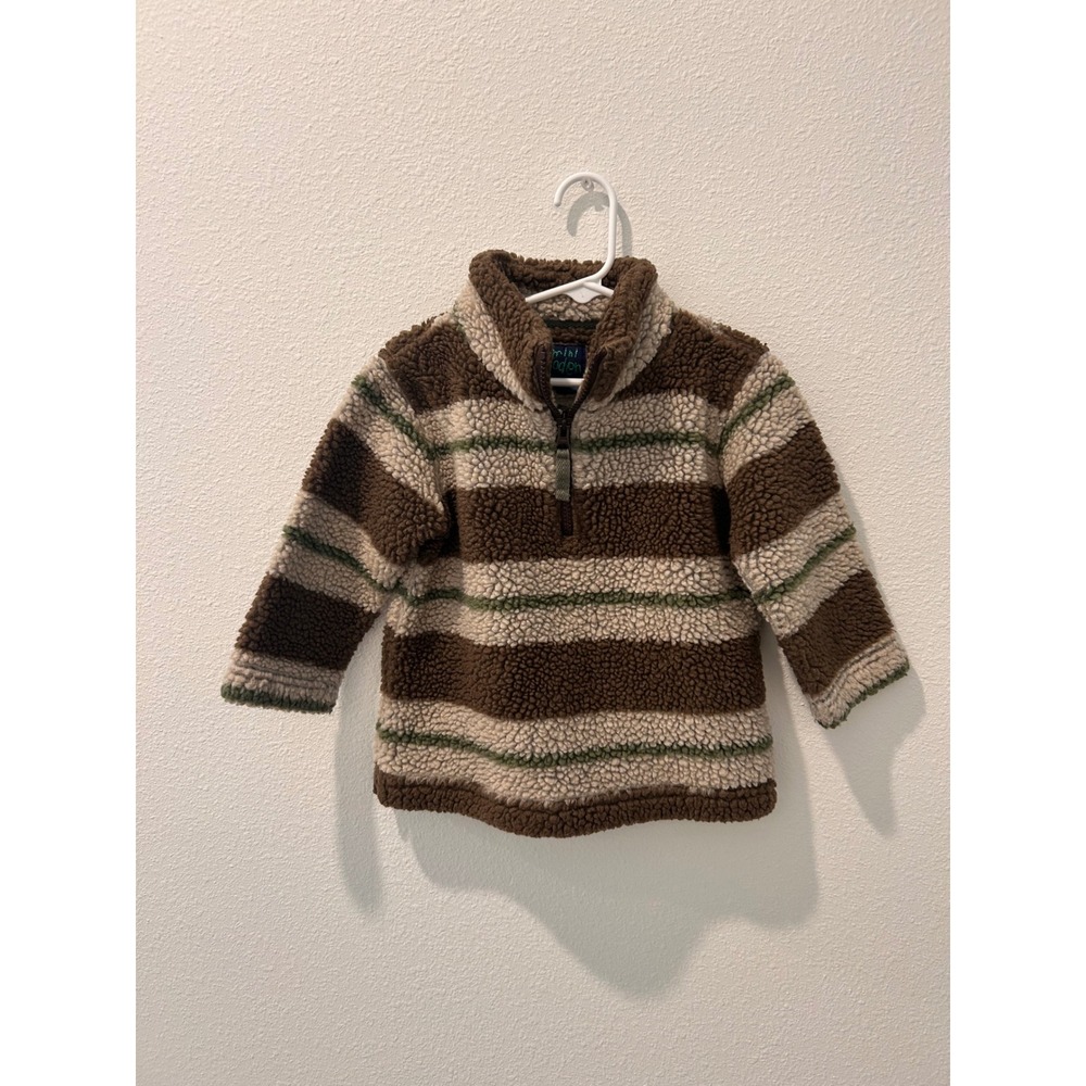 Mini Boden Toddler Boy Girl Striped Sherpa Fleece Quarter Zip Pullover‎ 18-24M
